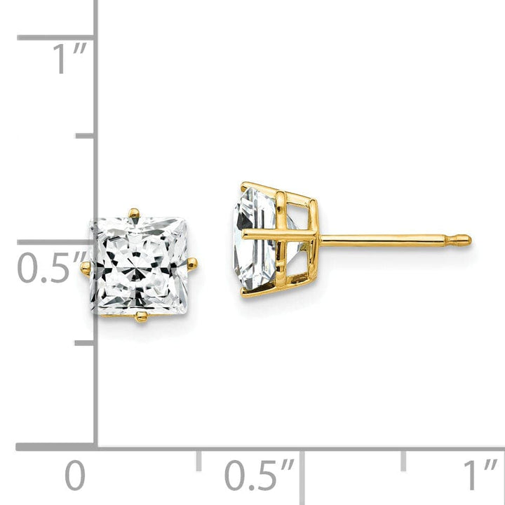 Lovely Rita's Earrings 14k Yellow Gold 6MM Princess Cut C.Z Earrings