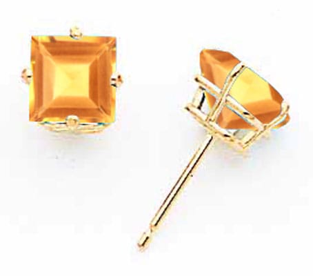 Lovely Rita's Earrings 14k Yellow Gold 6MM Princess Cut Citrine Earring