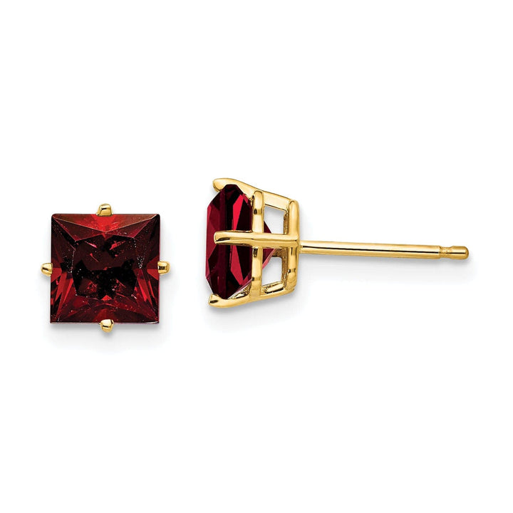Lovely Rita's Earrings 14k Yellow Gold 6MM Princess Cut Garnet Earring