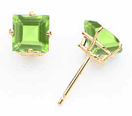Lovely Rita's Earrings 14k Yellow Gold 6MM Princess Cut Peridot Earring