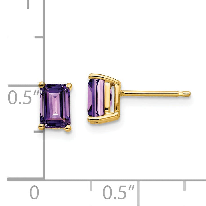 Lovely Rita's Earrings 14k Yellow Gold 6x4MM Emerald Cut Amethyst Earring