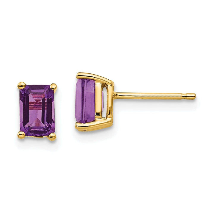 Lovely Rita's Earrings 14k Yellow Gold 6x4MM Emerald Cut Amethyst Earring