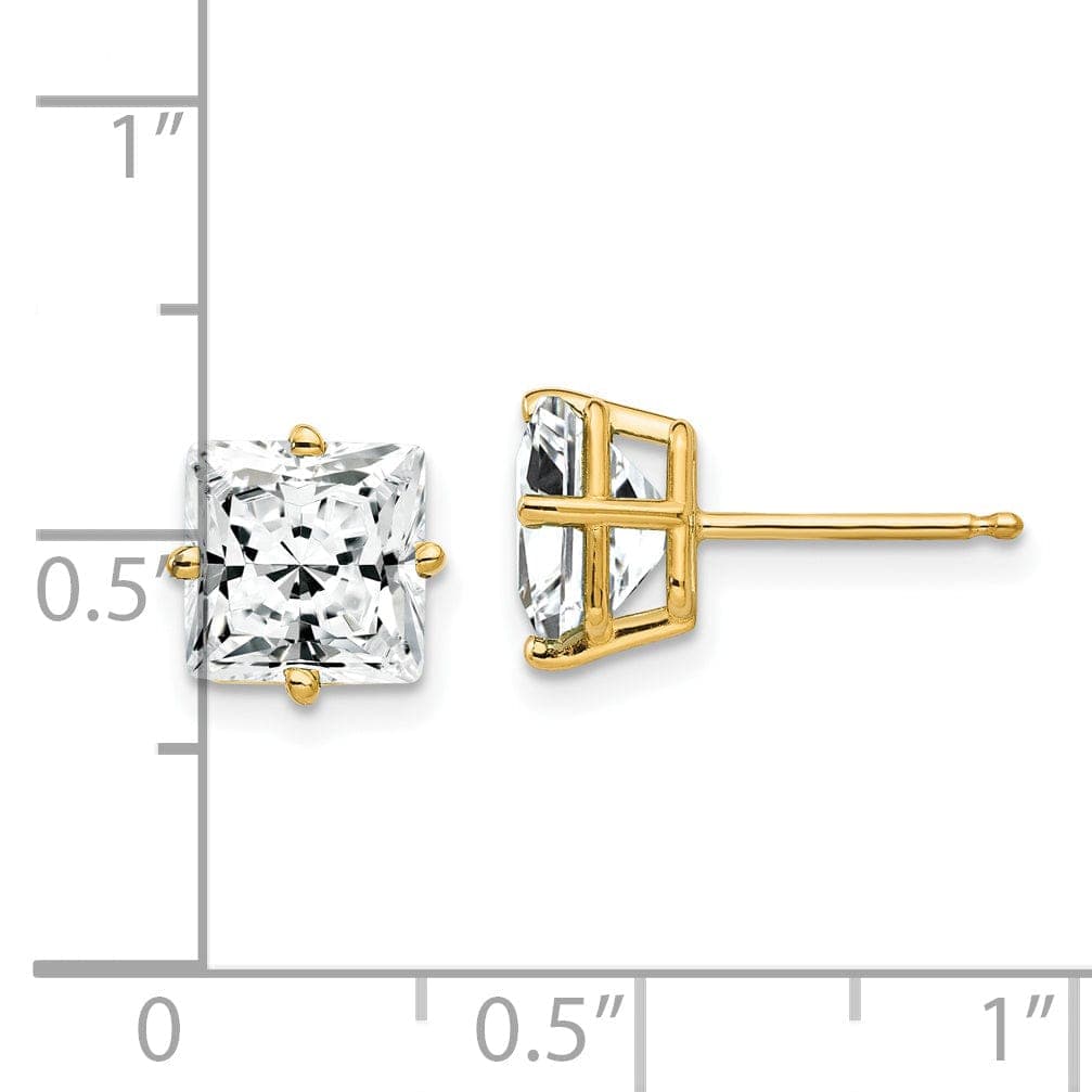 Lovely Rita's Earrings 14k Yellow Gold 7MM Princess Cut C.Z Earrings