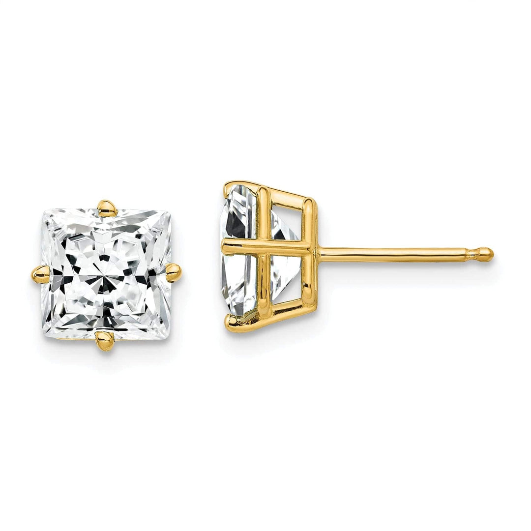 Lovely Rita's Earrings 14k Yellow Gold 7MM Princess Cut C.Z Earrings