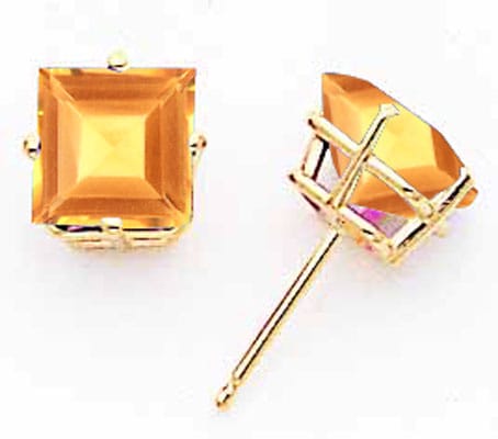 Lovely Rita's Earrings 14k Yellow Gold 7MM Princess Cut Citrine Earring