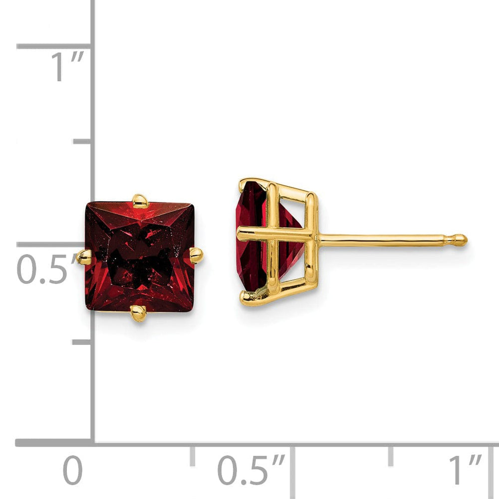 Lovely Rita's Earrings 14k Yellow Gold 7MM Princess Cut Garnet Earring