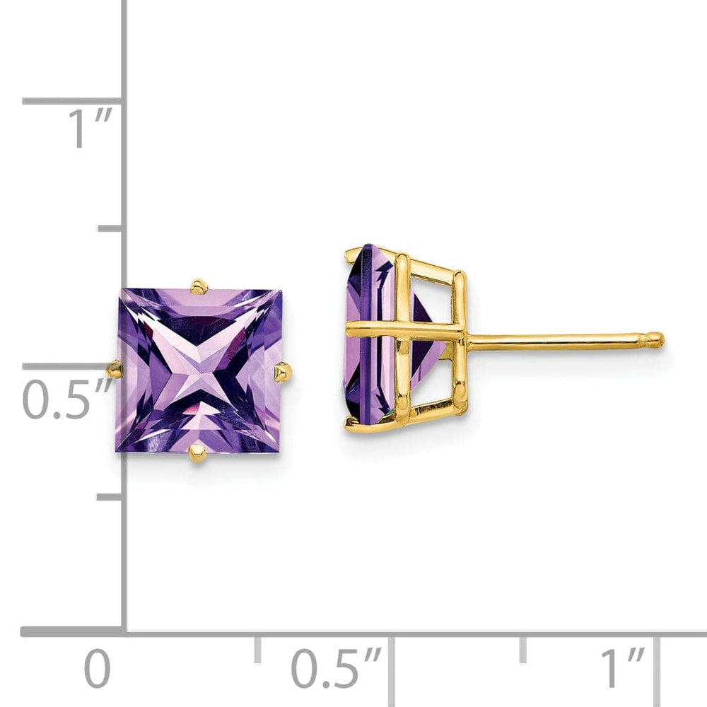 Lovely Rita's Earrings 14k Yellow Gold 8MM Princess Cut Amethyst Earring