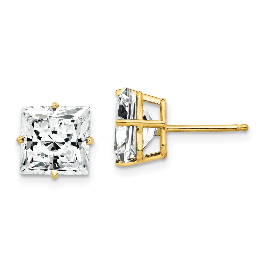 Lovely Rita's Earrings 14k Yellow Gold 8MM Princess Cut Cubic Zirconia Ea