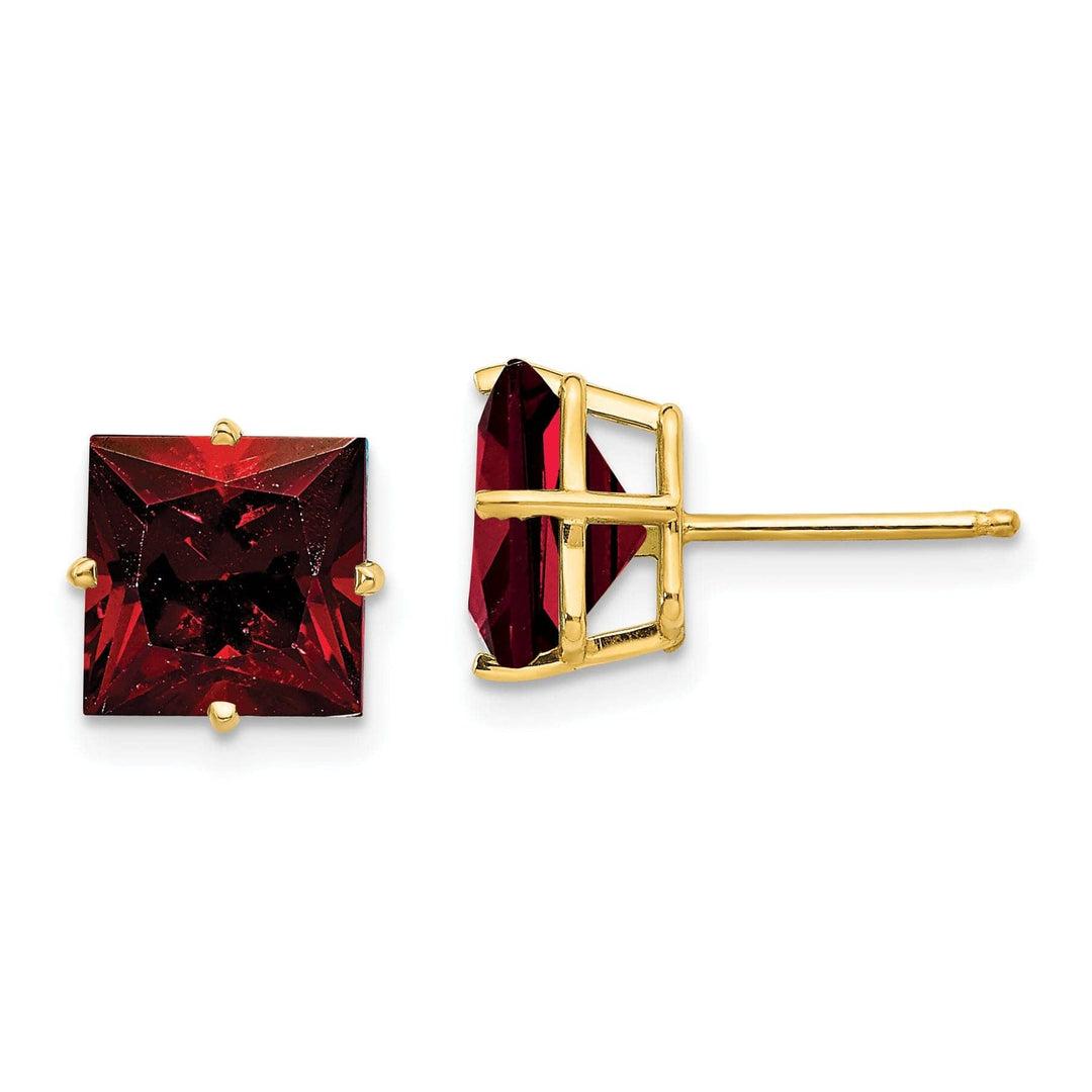 Lovely Rita's Earrings 14k Yellow Gold 8MM Princess Cut Garnet Earring
