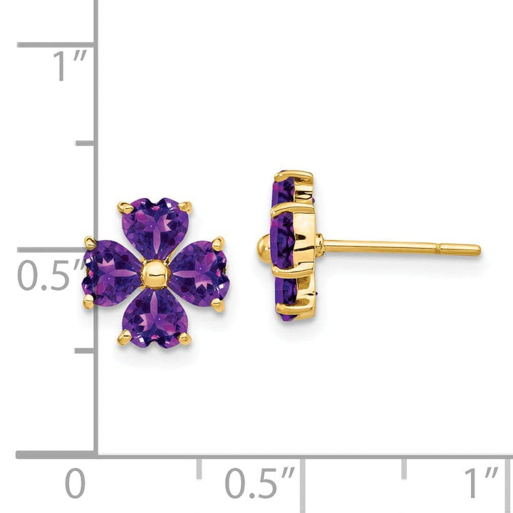 Lovely Rita's Earrings 14k Yellow Gold Amethyst Flower Post Earrings