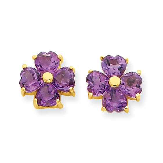 Lovely Rita's Earrings 14k Yellow Gold Amethyst Flower Post Earrings
