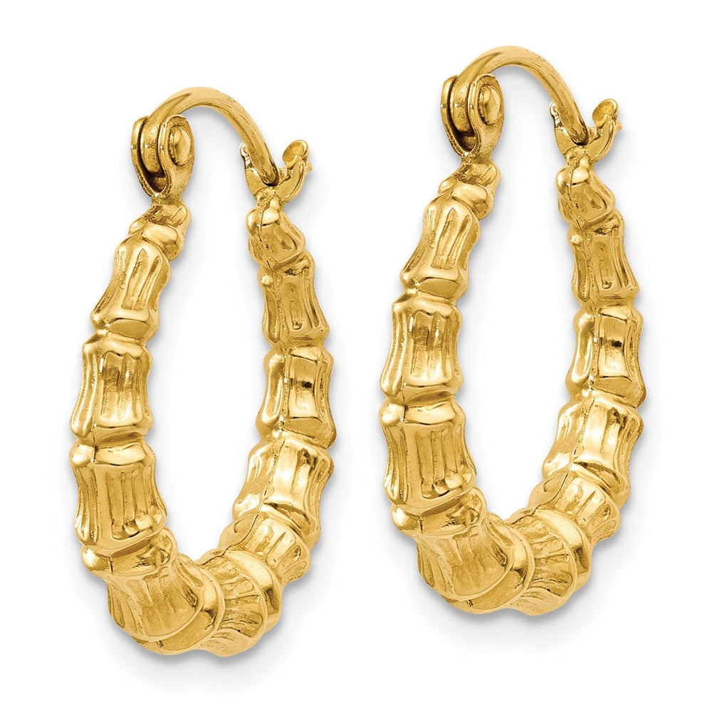 Lovely Rita's Earrings 14k Yellow Gold Bamboo Design Hollow Hoop Earrings