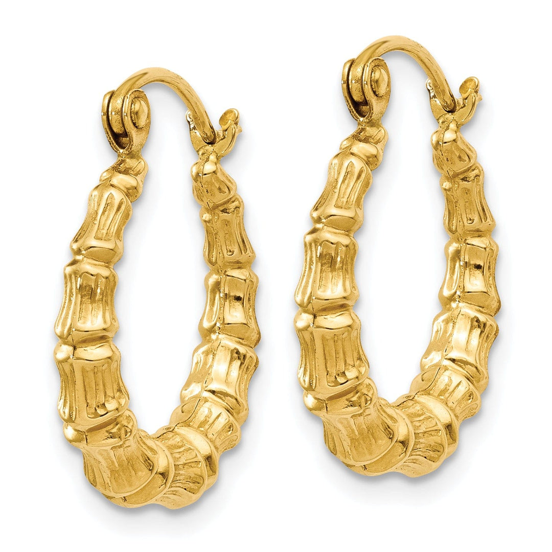 Lovely Rita's Earrings 14k Yellow Gold Bamboo Design Hollow Hoop Earrings