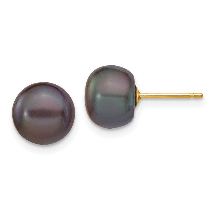 Lovely Rita's Earrings 14k Yellow Gold Black Button Black Pearl Earrings