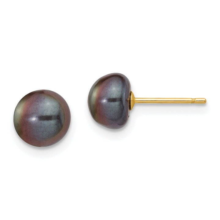 Lovely Rita's Earrings 14k Yellow Gold Black Button Pearl Earrings