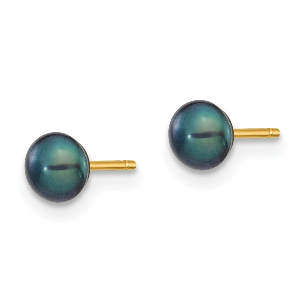 Lovely Rita's Earrings 14k Yellow Gold Black Button Pearl Earrings