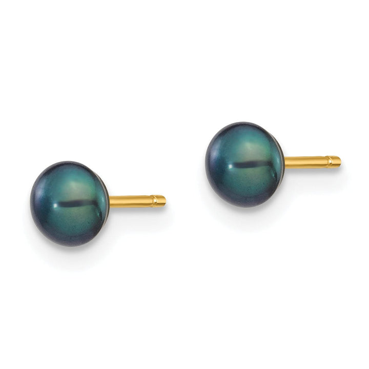 Lovely Rita's Earrings 14k Yellow Gold Black Button Pearl Earrings