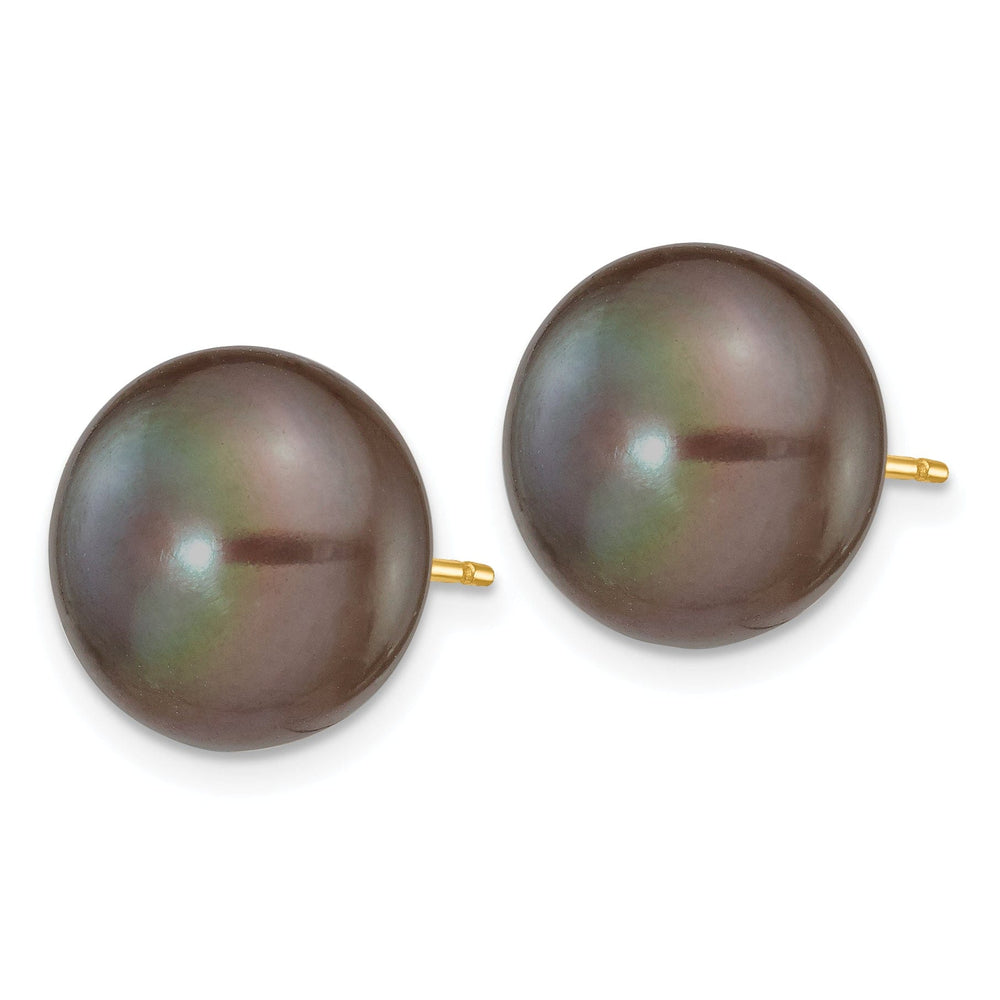 Lovely Rita's Earrings 14k Yellow Gold Black Button Pearl Earrings