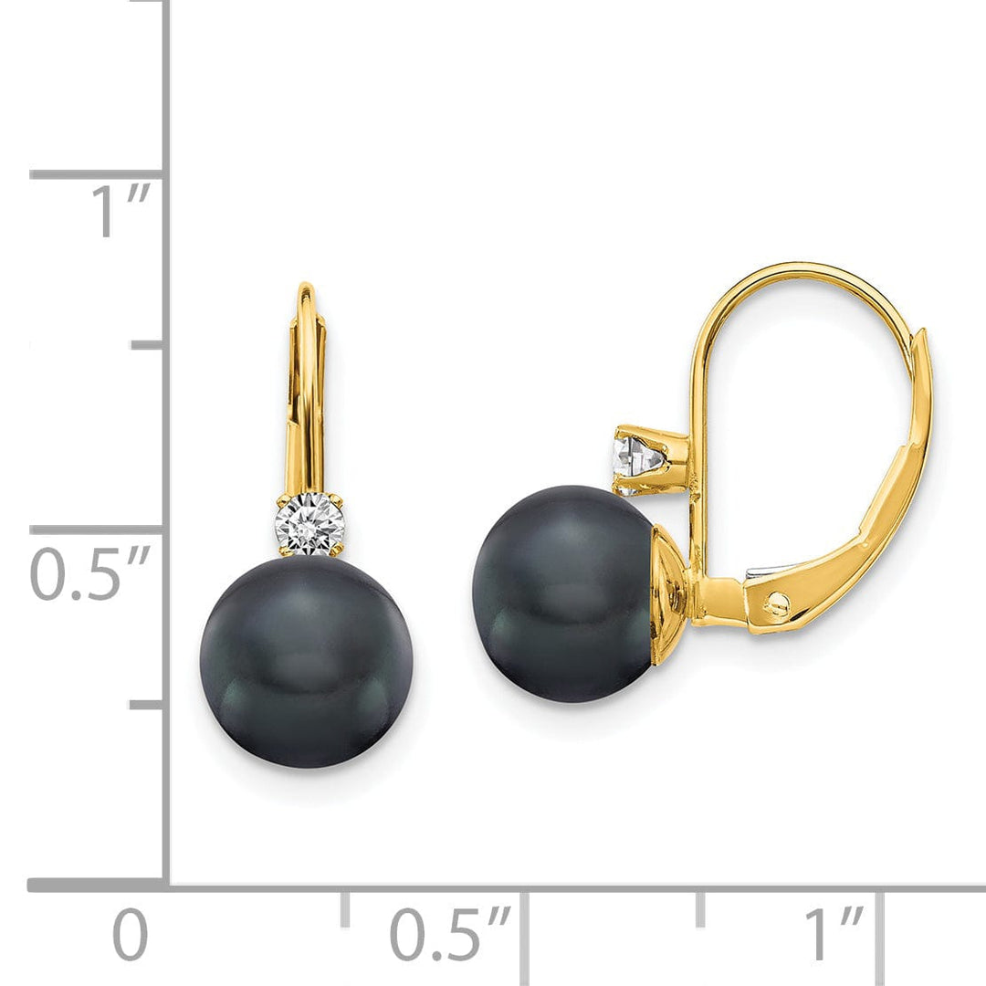 Lovely Rita's Earrings 14k Yellow Gold Black Pearl Diamond Earrings
