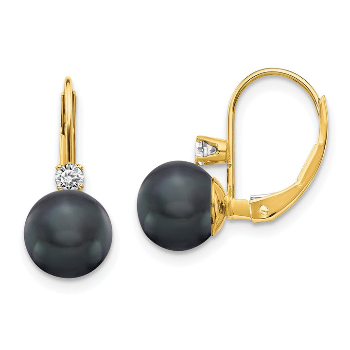 Lovely Rita's Earrings 14k Yellow Gold Black Pearl Diamond Earrings
