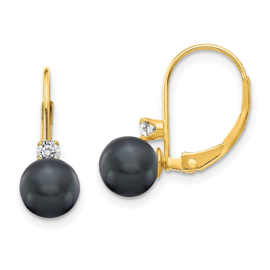 Lovely Rita's Earrings 14k Yellow Gold Black Pearl Diamond Earrings