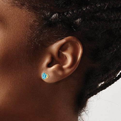 Lovely Rita's Earrings 14k Yellow Gold Blue 6mmTopaz Stone Earrings