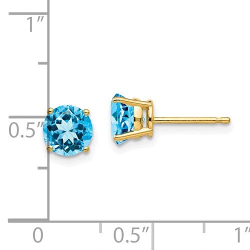 Lovely Rita's Earrings 14k Yellow Gold Blue 6mmTopaz Stone Earrings