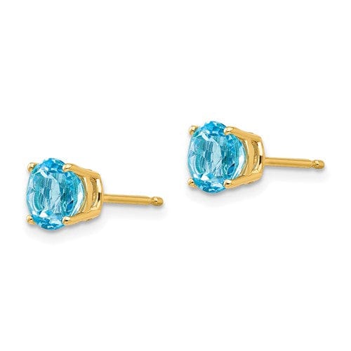 Lovely Rita's Earrings 14k Yellow Gold Blue 6mmTopaz Stone Earrings