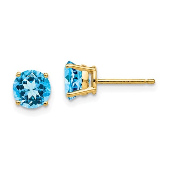 Lovely Rita's Earrings 14k Yellow Gold Blue 6mmTopaz Stone Earrings