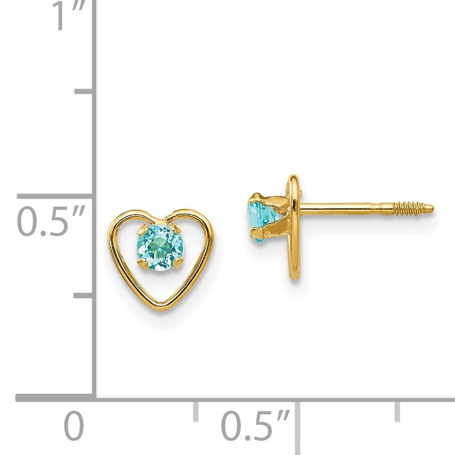 Lovely Rita's Earrings 14k Yellow Gold Blue Birthstone Heart Earrings