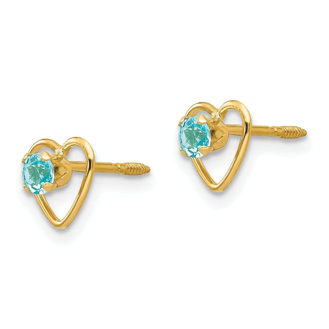 Lovely Rita's Earrings 14k Yellow Gold Blue Birthstone Heart Earrings