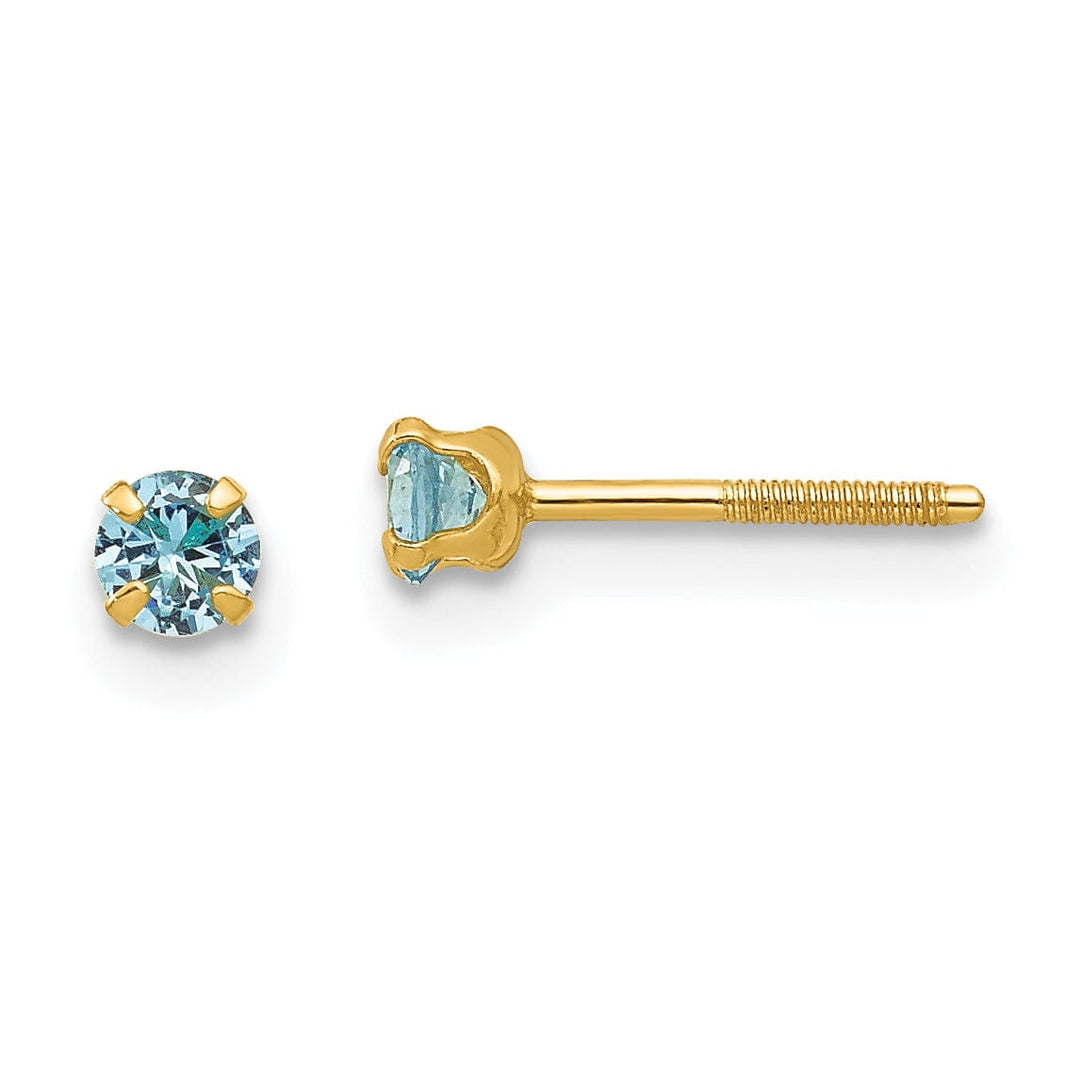 Lovely Rita's Earrings 14k Yellow Gold Blue C.Z Birthstone Earrings