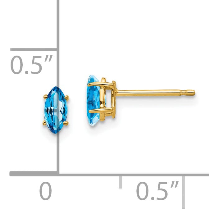 Lovely Rita's Earrings 14k Yellow Gold Blue Topaz Diamond Marquise Stud E