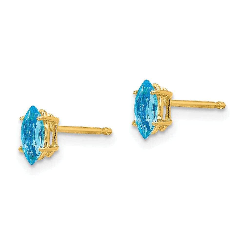 Lovely Rita's Earrings 14k Yellow Gold Blue Topaz Diamond Marquise Stud E