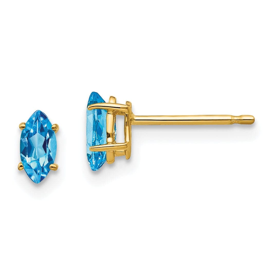 Lovely Rita's Earrings 14k Yellow Gold Blue Topaz Diamond Marquise Stud E
