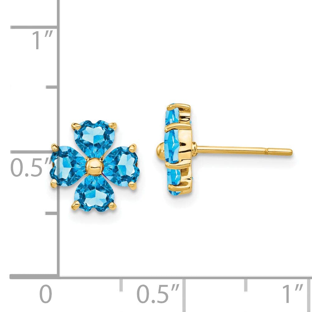 Lovely Rita's Earrings 14k Yellow Gold Blue Topaz Flower Post Earrings