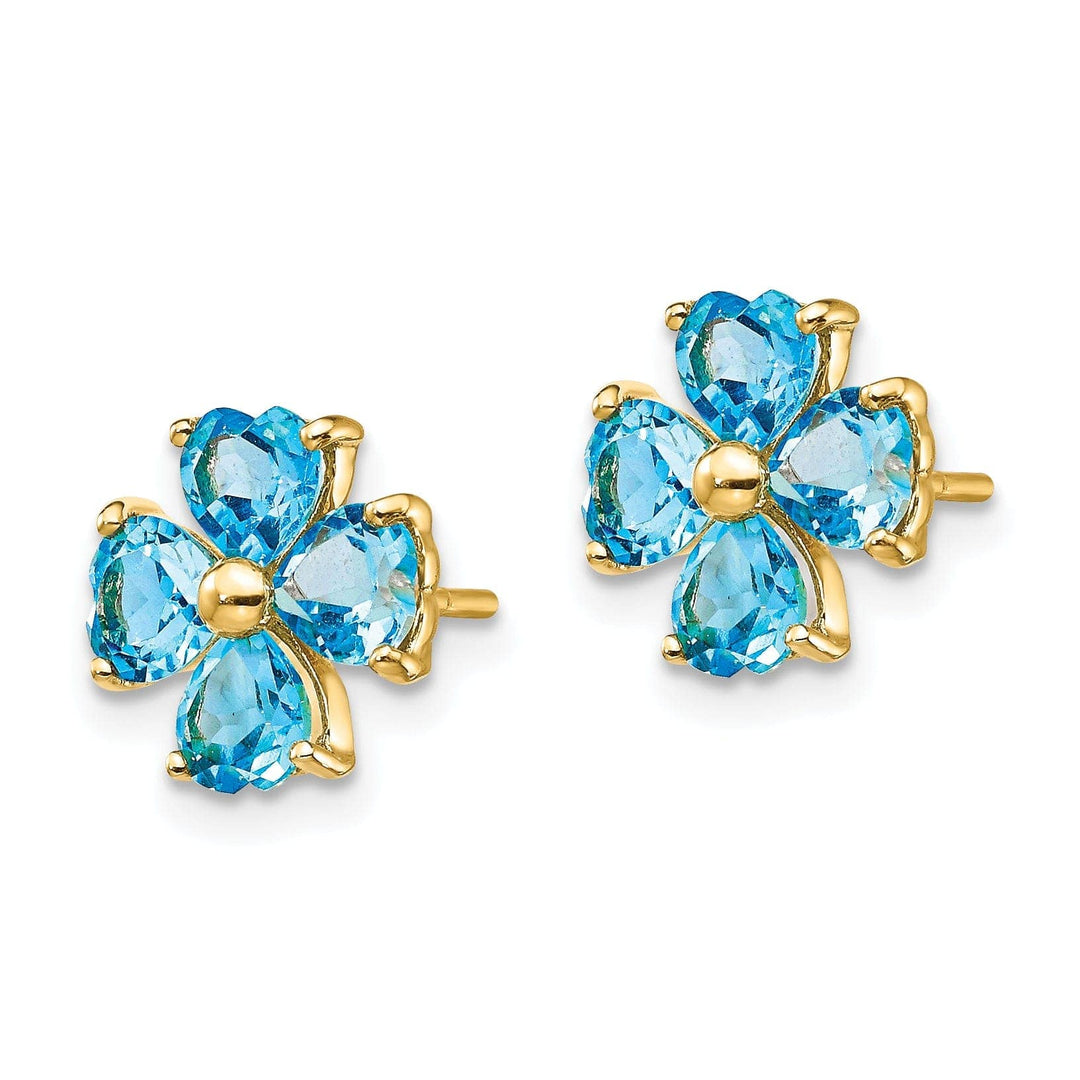 Lovely Rita's Earrings 14k Yellow Gold Blue Topaz Flower Post Earrings
