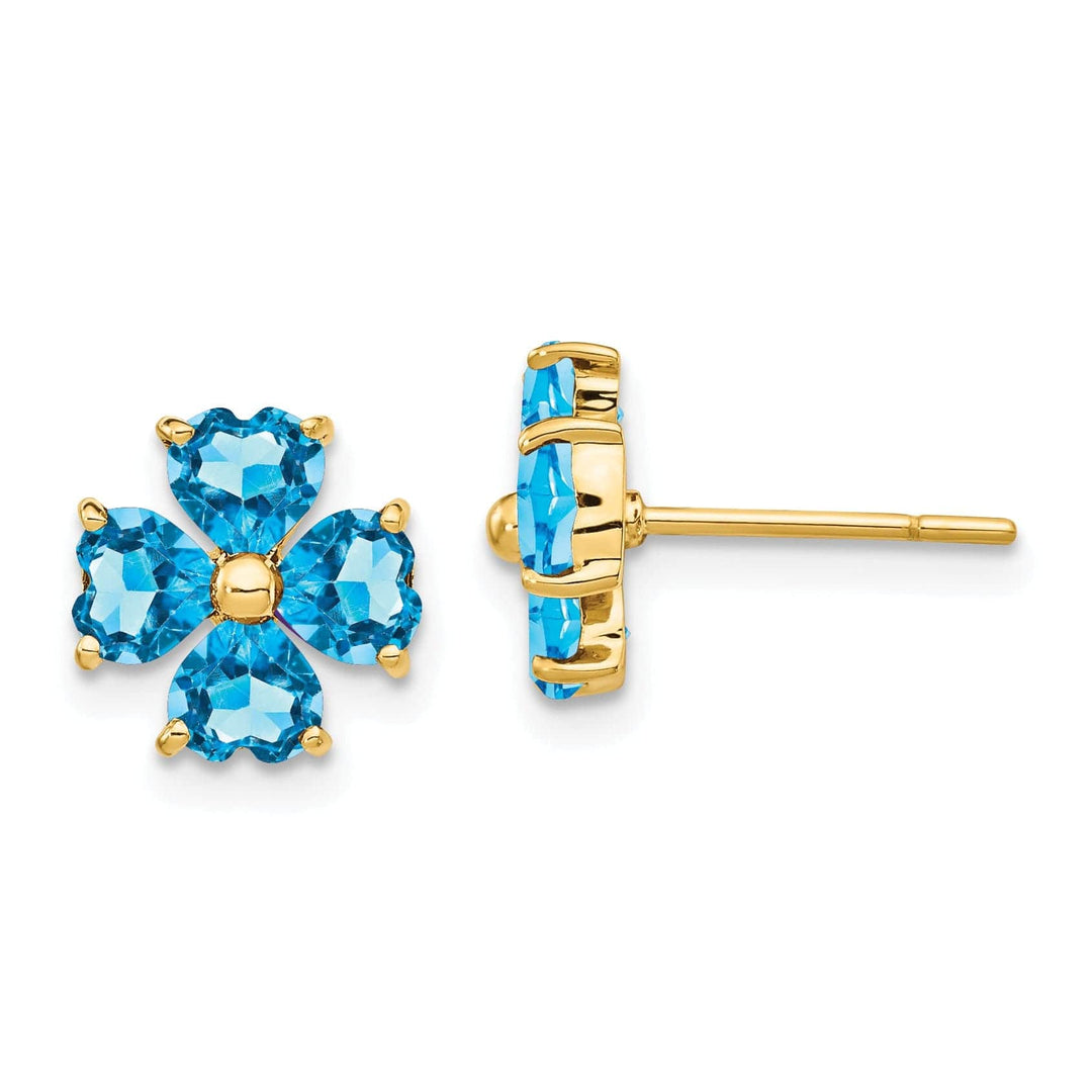 Lovely Rita's Earrings 14k Yellow Gold Blue Topaz Flower Post Earrings