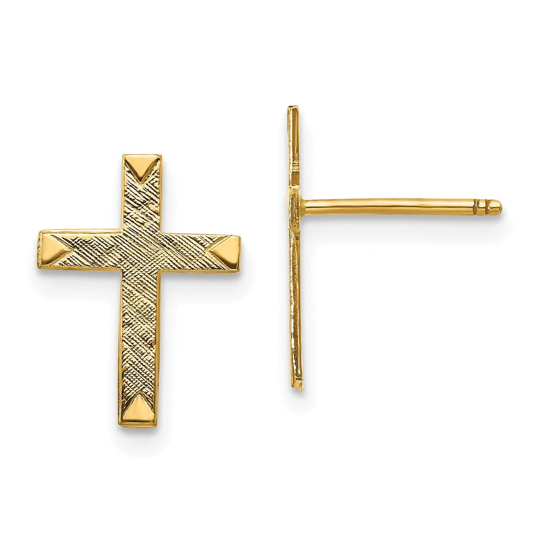 Lovely Rita's Earrings 14k Yellow Gold Brushed Finish Cross Earrings