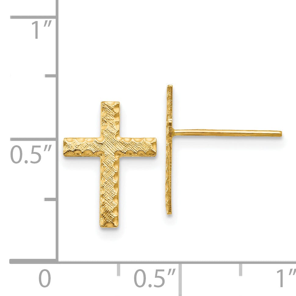 Lovely Rita's Earrings 14k Yellow Gold Brushed Finish Cross Earrings