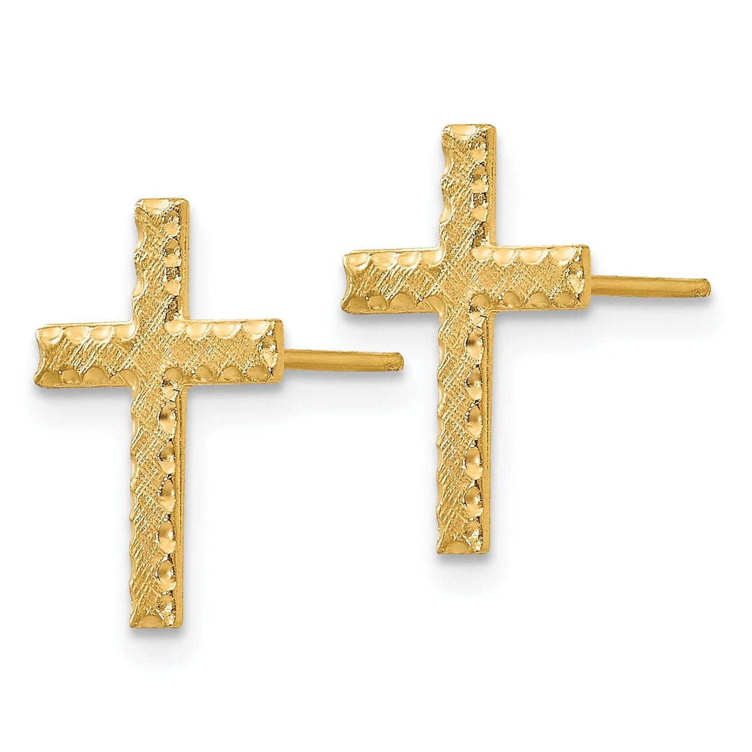 Lovely Rita's Earrings 14k Yellow Gold Brushed Finish Cross Earrings