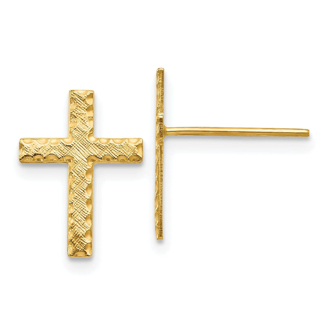 Lovely Rita's Earrings 14k Yellow Gold Brushed Finish Cross Earrings