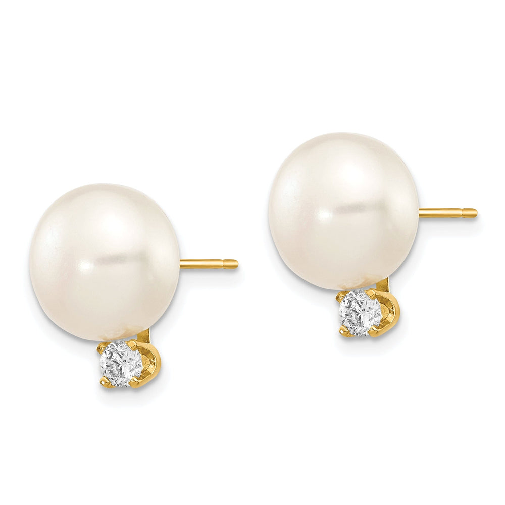 Lovely Rita's Earrings 14k Yellow Gold Button Pearl Diamond Earrings