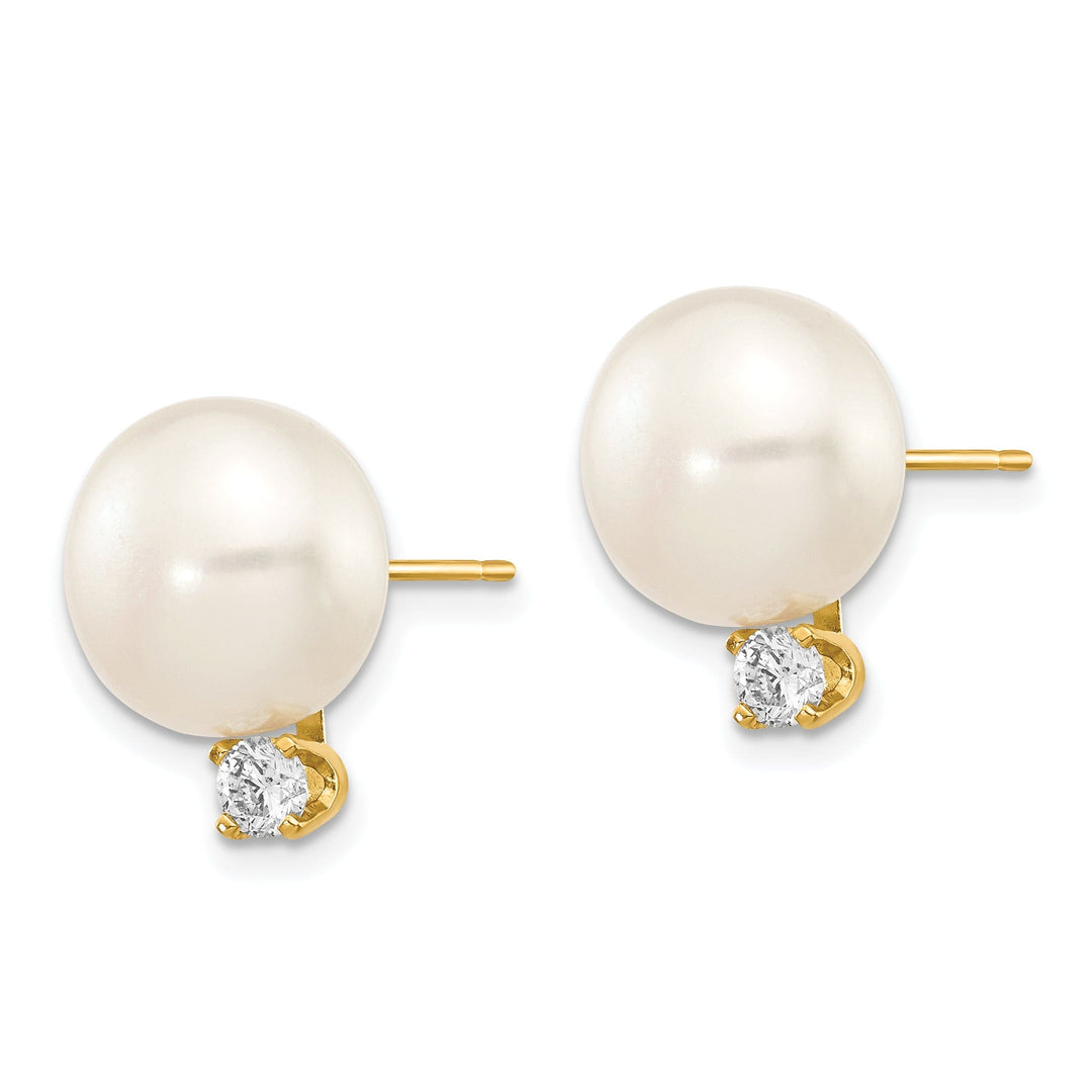 Lovely Rita's Earrings 14k Yellow Gold Button Pearl Diamond Earrings