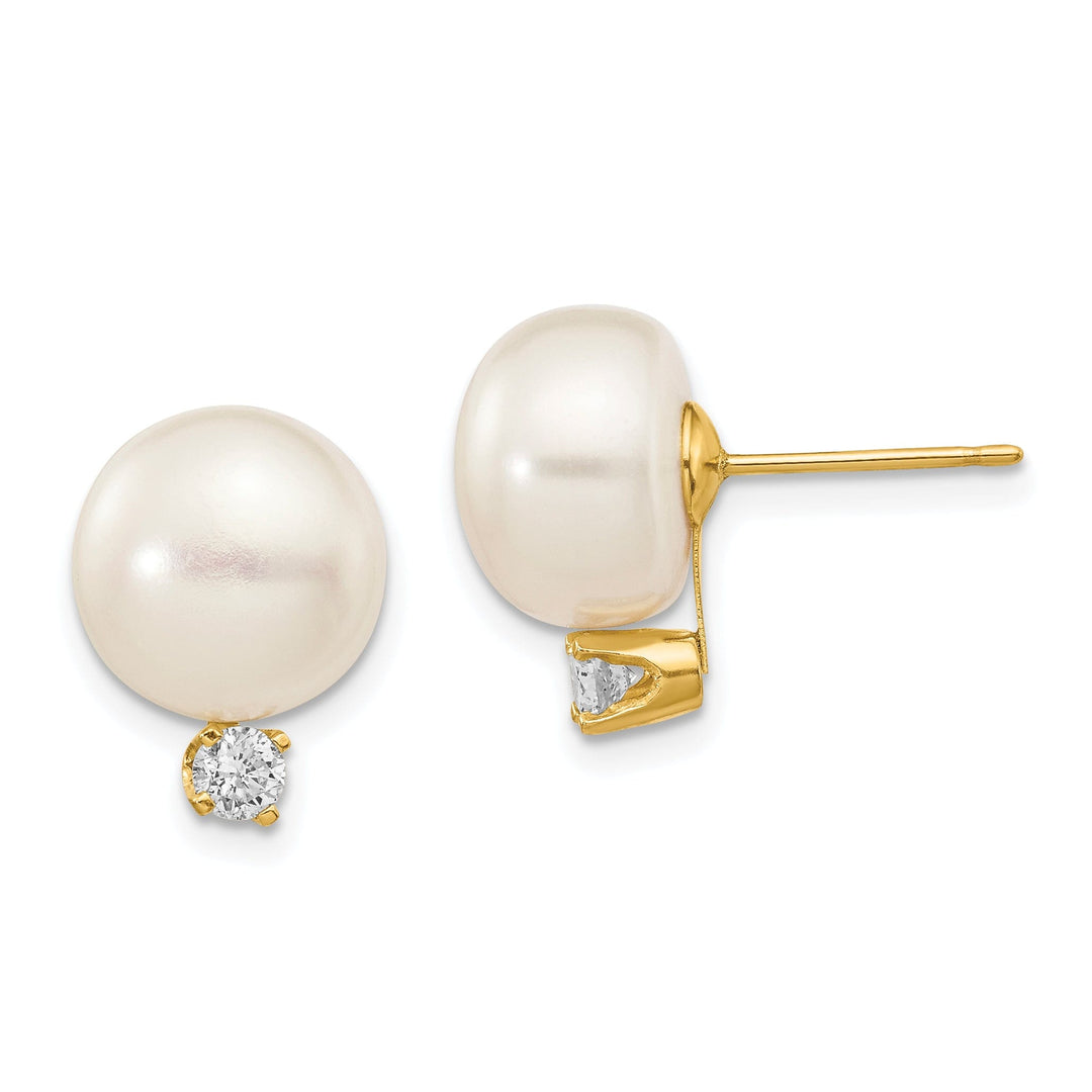 Lovely Rita's Earrings 14k Yellow Gold Button Pearl Diamond Earrings