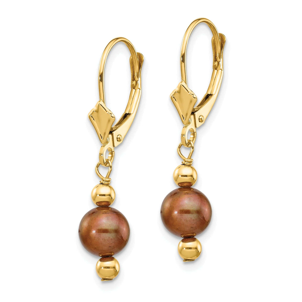 Lovely Rita's Earrings 14k Yellow Gold Chocolate Pearl Bead Earrings