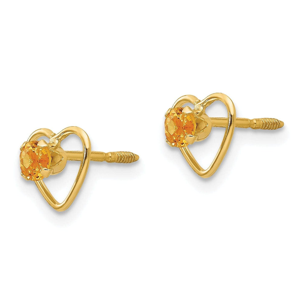 Lovely Rita's Earrings 14k Yellow Gold Citrine Birthstone Heart Earring