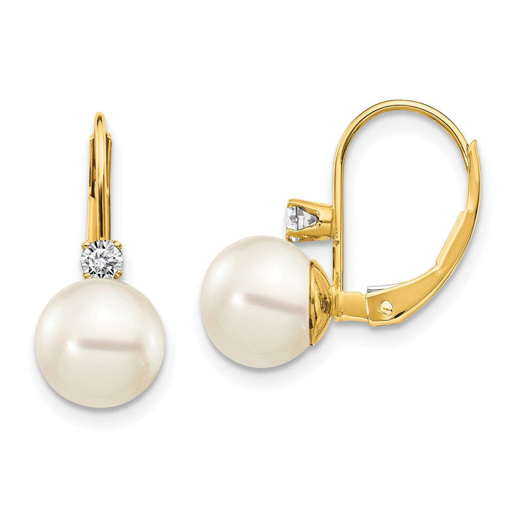 Lovely Rita's Earrings 14k Yellow Gold Cultured Pearl Diamond Earrings