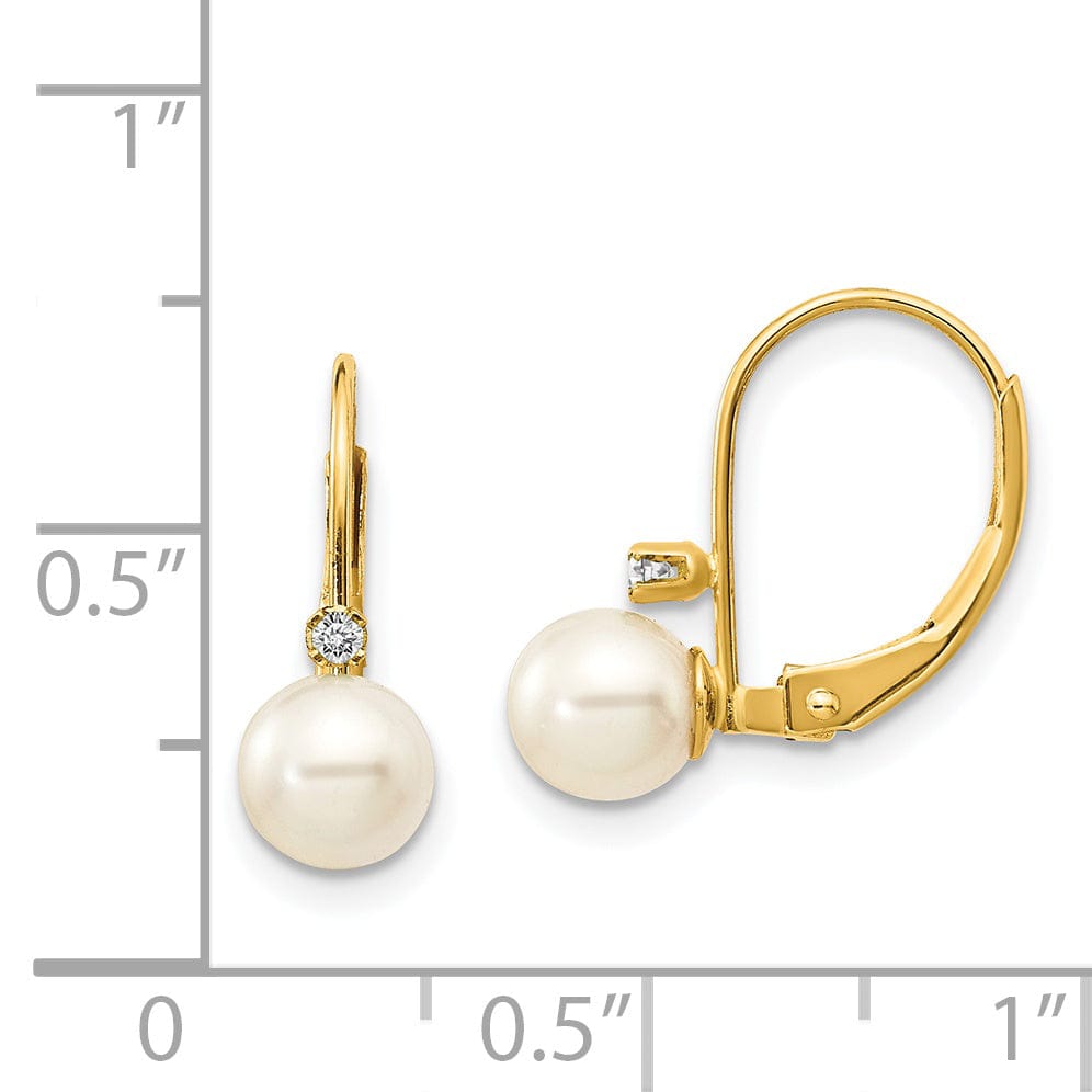 Lovely Rita's Earrings 14k Yellow Gold Cultured Pearl Diamond Earrings