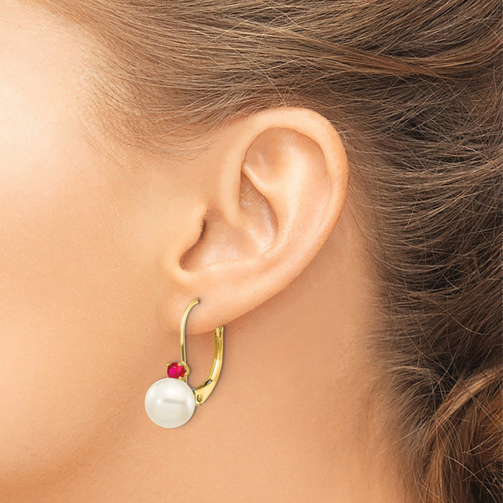 Lovely Rita's Earrings 14k Yellow Gold Cultured Pearl Ruby Earrings